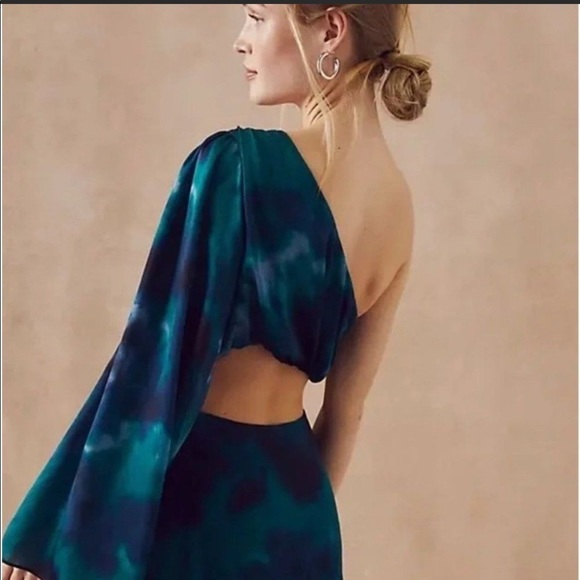 Free People Ariana One Shoulder Blue Tie Dye Mini Dress - Picture 2 of 3